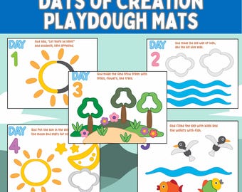 Creation Story Activity Days of Creation Playdough Mats Bible Playdough Mats Christian Preschool Activity Sunday School Creation Story