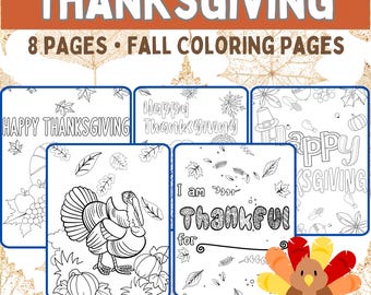 Páginas para colorear de Acción de Gracias perfectas para las celebraciones de otoño, páginas para colorear de otoño de descarga instantánea, páginas para colorear de otoño para niños