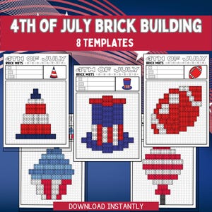 4th of July Brick Building STEM Activity for Kids Patriotic Designs Brick Pattern Template 4th of July Activity Printable LEGO Mats