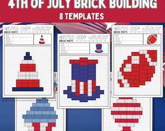 4th of July Brick Building STEM Activity for Kids Patriotic Designs Brick Pattern Template 4th of July Activity Printable LEGO Mats