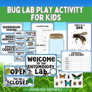 Bug Lab Sensory Bin Insect Science Activity STEM Pretend Play Montessori Preschool Learning Entomology Printables Entomology Pretend Play