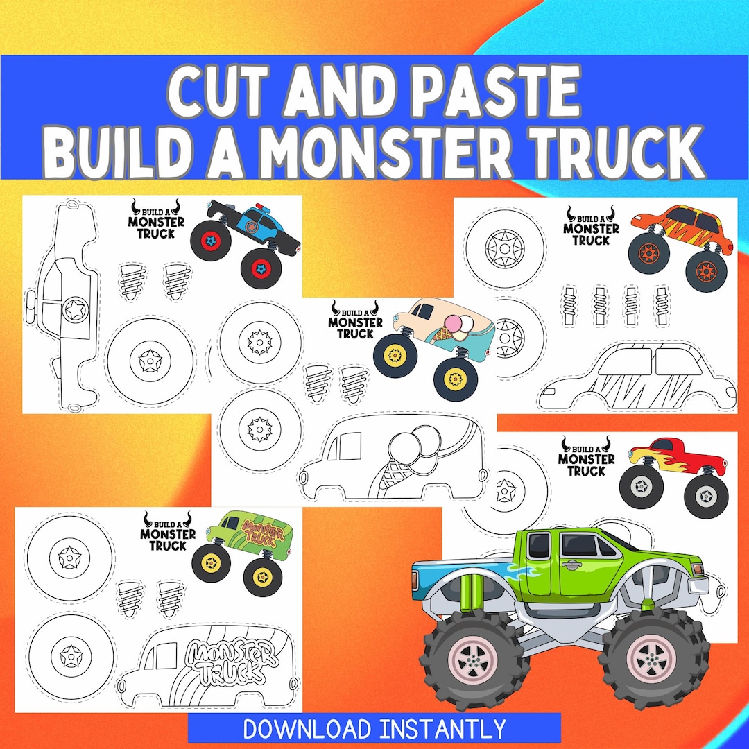 Monster Truck Cut and Paste Craft for Kids Build A Truck Templates ...