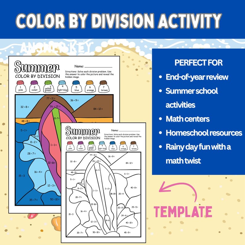 Color by Number Activity Division Review for Grades 3-5 Division ...