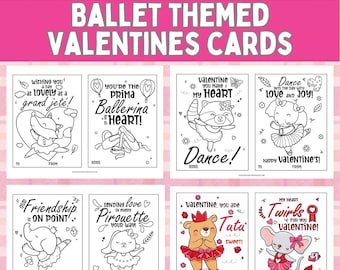 Tarjetas de San Valentín con bailarina, tarjetas de San Valentín de descarga instantánea, regalos de San Valentín sin dulces, tarjetas de San Valentín para el aula infantil, baile