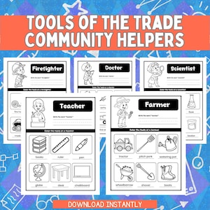 Community Helpers Worksheets for Kids – Career Day Activities – Jobs for Kids Printables – Tools of the Trade Coloring and Tracing Pages