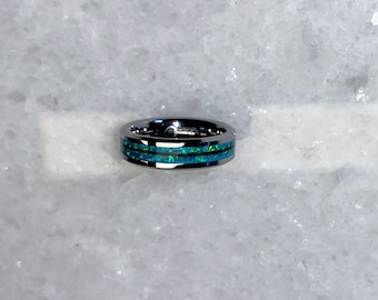 Turquoise Shimmer Opal Memorial Ring: Hair or Fur Keepsake
