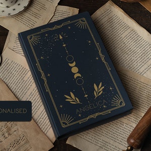 Personalised Celestial Journal - Dark Academia Notebook - Dream Journal - Moon Phase - Custom - Manifestation Journal - Moon and Stars