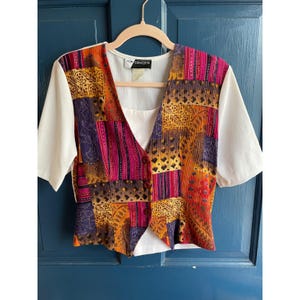 Vintage Vest Blouse New Concepts 90s Patchwork White Multi Small