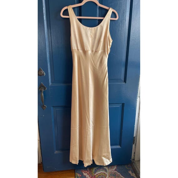 vintage 90s slip dress Maxi Gown Champagne Satin Minimalist Bias Cut Some Flaws delicate floral print detailing