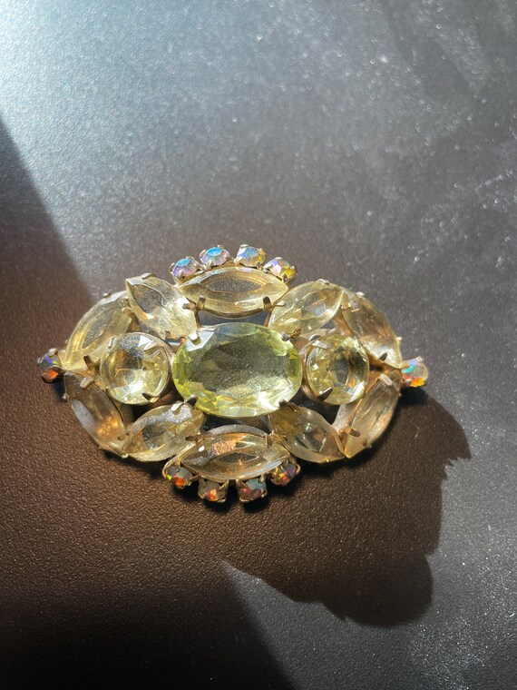 Sparkly topaz rhinestone brooch vintage - image 1