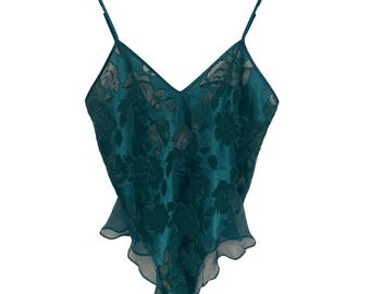 Vintage Victoria's Secret Teddy Body Suit Gold Label Teal Devore Lace Up Med