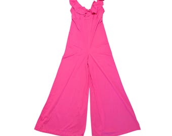 Vintage Flair Lingerie Hot Pink Ruffle Wide Leg Jumpsuit ILGWU Union Made