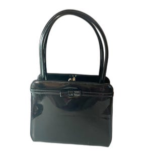 Vintage Theodor of California Black Patent Classic 1950s Handbag Bow Detail EUC