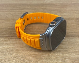 Bracelet de montre en caoutchouc silicone orange pour nouvelle Apple Watch Ultra 1 2 49 mm
