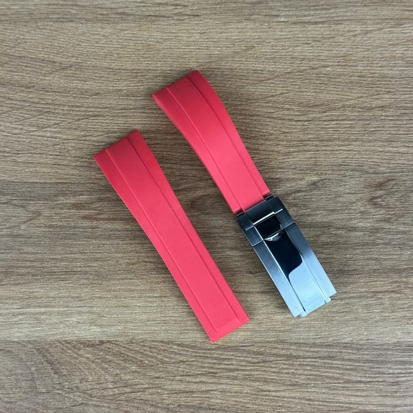 Replacement OYSTERFLEX 20mm Red Silicone Rubber Watch Strap Band For Rolex