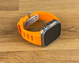 Bracelet de montre en caoutchouc silicone orange pour nouvelle Apple Watch Ultra 1 2 49 mm