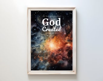In The Beginning God Created Ai Digital Wall Art, Bible verse wall art, Digital Download Wall Print, Printable Wall Art, Landscape, Decor,