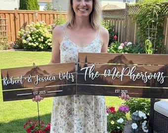 Personalized Family Name Sign, Mountain Cabin Wall Art, Rustic Wooden Home Decor, Custom Wedding or Anniversary Gift
