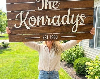 40x20" XXLarge Personalized Wood Name Sign, Custom Wedding Gift for Couples, Last Name Established Sign, Anniversary Gift, Housewarming Gift