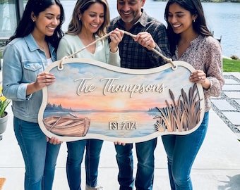 Personalized Lake House Sign, Custom Family Name Wood Sign, 3D Rustic Cabin Decor, Established Last Name Sign, Housewarming Wedding Gift