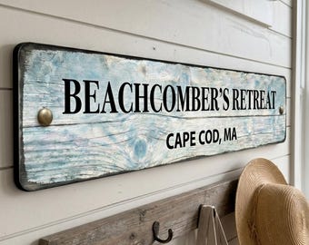 Custom Beach House Sign Coastal Wall Decor | Light Blue Distressed Wood Plaque | Personalized Nautical Quote Sign | Cottage Wall Art
