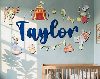 Personalized Nursery Name Sign, Custom Wood Wall Art, Baby Room Decor, 3D Name Sign, Baby Shower Gift, Circus Space Jungle Theme Nursery Art