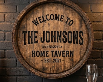 Custom Whiskey Barrel Pub Sign Home Tavern Family Name Plaque Rustic Bar Wall Decor Groomsmen Gift UV Printed Flat MDF 5mm Brewery Art