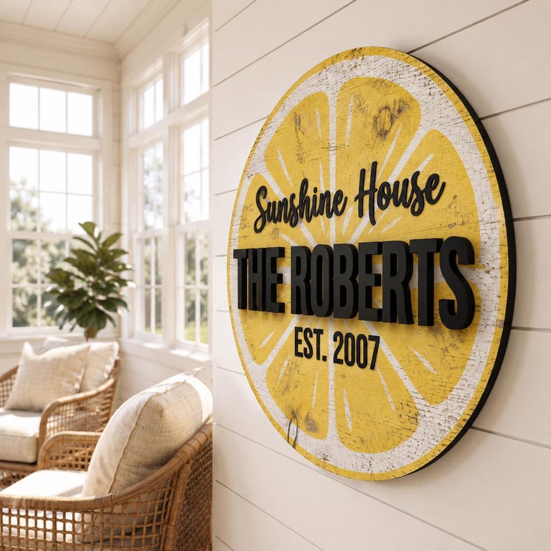 Custom Lemon Slice Summer House Sign Citrus Fruit Wall Decor Faux Wood Log Kitchen Art UV Printed Flat MDF 5mm Personalized Home Gift image 6
