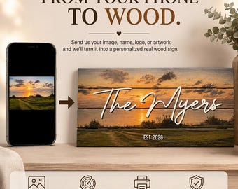 Custom Photo Wood Sign, Personalized Picture on Wood, Family Name Sign with Your Photo, Housewarming Gift, Wall Art