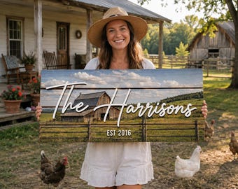 Custom Ranch Sign from Your Photo, Personalized Farm Wood Sign, Barn Picture Wall Art with Family Name and Est Year