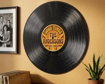 Custom Vinyl Record Family Name Sign Retro LP Music Lover Gift Faux Vinyl Wall Decor Rock N Roll Home Art UV Printed Flat MDF 5mm Plaque