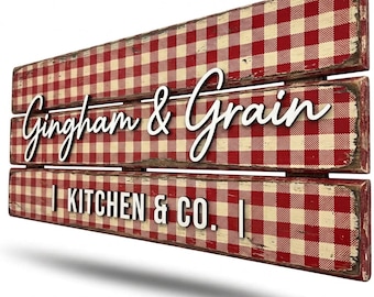 Personalized Red Gingham Pallet Sign, Custom Farmhouse Family Name Decor