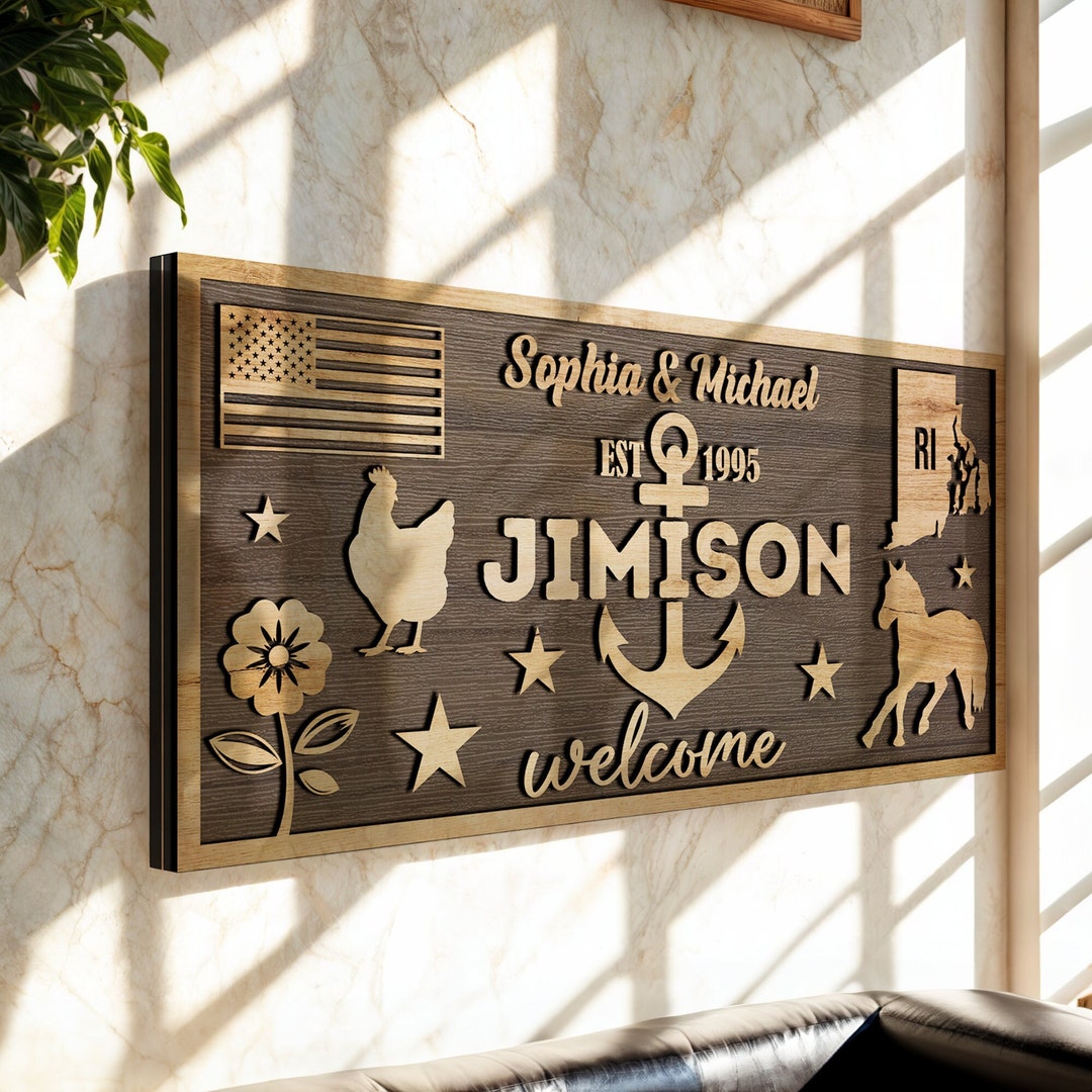 Rhode Island Custom Family Name Sign: Coastal Welcome Decor - Etsy