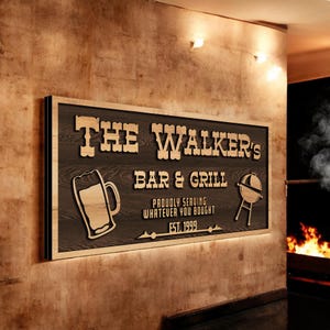 Personalized Wooden Bar Sign for Custom Home Bar and or Lounge Wall Decor with Stand, Customizable Basement Bar Decor, Unique Gift for Men