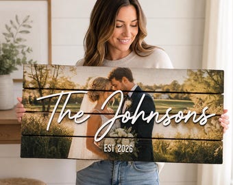 Personalized Couple Photo Wood Sign, Custom Wedding Gift with Your Picture, Anniversary Gift for Him Her, Est Date Sign