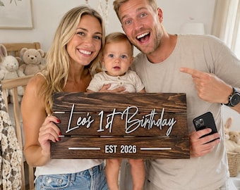 Personalized 1st Birthday Wooden Sign, Boy First Birthday Decor, Custom Name Sign, Safari Party Prop