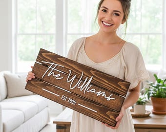Custom Wood Last Name Sign, Personalized Family Plaque, Rustic Farmhouse Decor, Wedding Anniversary and Housewarming Gift for Couples