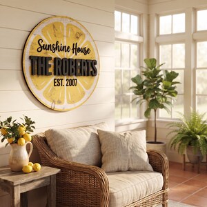 Custom Lemon Slice Summer House Sign Citrus Fruit Wall Decor Faux Wood Log Kitchen Art UV Printed Flat MDF 5mm Personalized Home Gift image 10