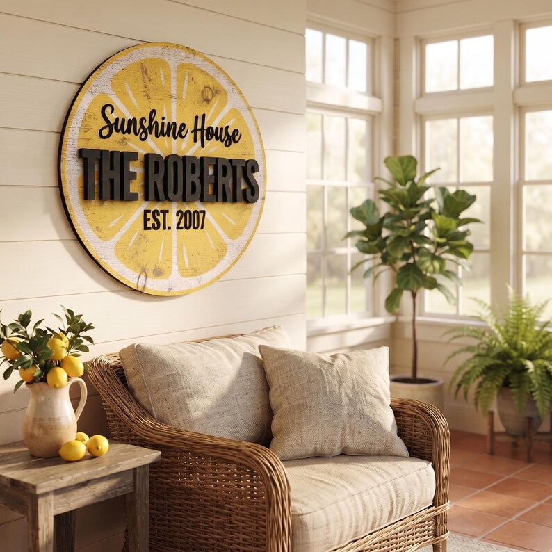 Custom Lemon Slice Summer House Sign Citrus Fruit Wall Decor Faux Wood Log Kitchen Art UV Printed Flat MDF 5mm Personalized Home Gift image 10