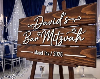 Bar Mitzvah Custom Wood Sign, Personalized Jewish Coming of Age Party Decor, Mazel Tov Wooden Plaque