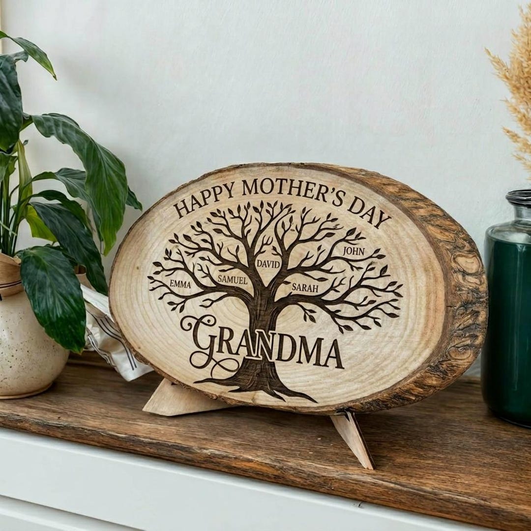 Personalized Family Tree Wood Plaque | Custom Grandma Gift for Mothers ...