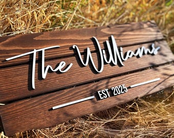 Custom Family Last Name Sign, Personalized Solid Wood Plaque, Rustic Farmhouse Decor, Wedding Gift for Couples, Anniversary Gifts