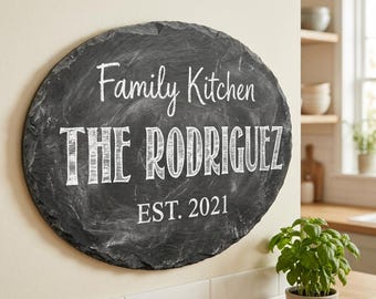 Custom Slate Family Kitchen Sign Faux Chalkboard Stone Decor Farmhouse Heart Of The Home Art UV Printed Flat MDF 5mm Personalized Plaque
