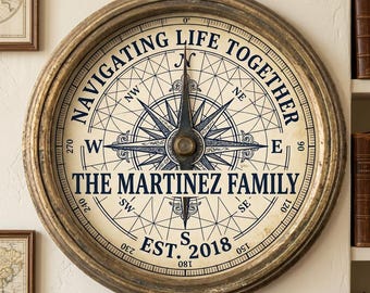Personalized Nautical Compass Family Sign Navigating Life Together Coastal Wall Decor Beach House Gift UV Printed Flat MDF 5mm Wall Art