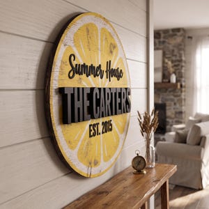 Custom Lemon Slice Summer House Sign Citrus Fruit Wall Decor Faux Wood Log Kitchen Art UV Printed Flat MDF 5mm Personalized Home Gift image 9