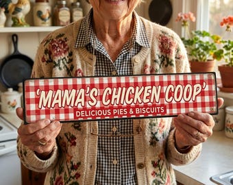 Custom Diner Sign Retro Kitchen Decor | Red Gingham Personalized Plaque | Custom Coffee Bar Sign | Funny Kitchen Wall Art Quote Sign