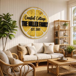 Custom Lemon Slice Summer House Sign Citrus Fruit Wall Decor Faux Wood Log Kitchen Art UV Printed Flat MDF 5mm Personalized Home Gift image 3