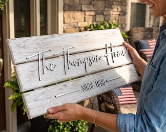Personalized Whitewashed Wood Name Sign, Custom Shabby Chic Pallet Sign with Established Date