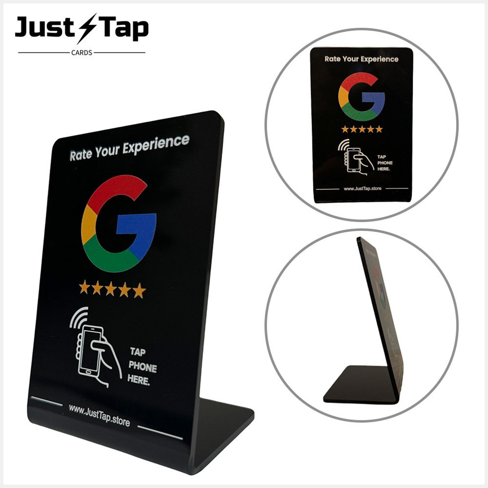 JustTap NFC Review Cards - One-Tap Google Review Cards With Code Padlock (3-Pack, Black)