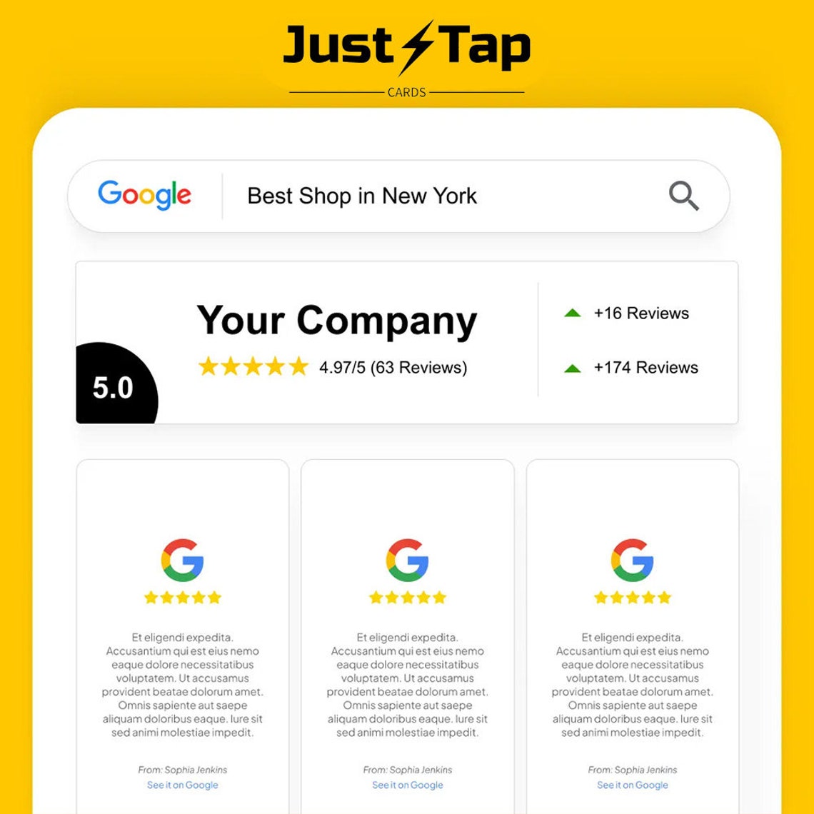 JustTap NFC Review Cards - One-Tap Google Review Cards With Code Padlock (3-Pack, Black)